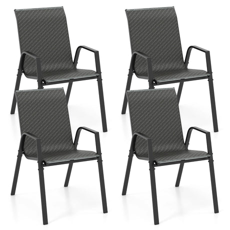4 Piece Patio Rattan Dining Chairs with Wicker Woven Seat and Back for Backyard Front Porch-Brown