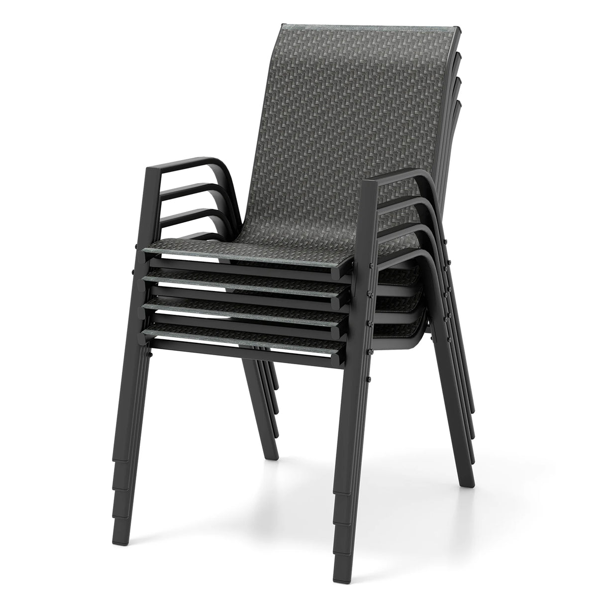 4 Piece Patio Rattan Dining Chairs with Wicker Woven Seat and Back for Backyard Front Porch-Brown