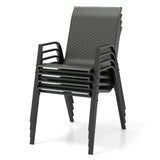 4 Piece Patio Rattan Dining Chairs with Wicker Woven Seat and Back for Backyard Front Porch-Brown