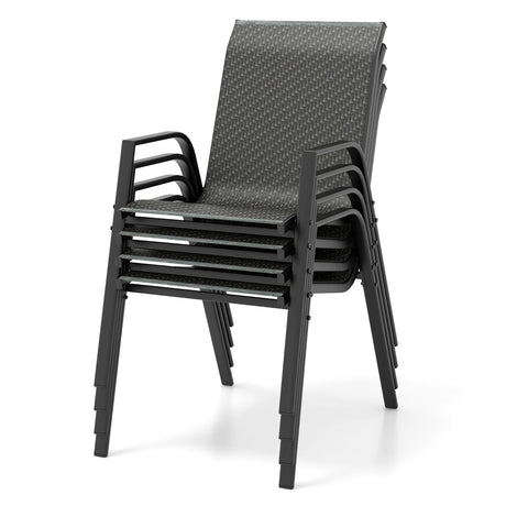 4 Piece Patio Rattan Dining Chairs with Wicker Woven Seat and Back for Backyard Front Porch-Brown