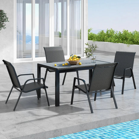 4 Piece Patio Rattan Dining Chairs with Wicker Woven Seat and Back for Backyard Front Porch-Brown