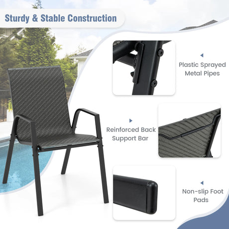 4 Piece Patio Rattan Dining Chairs with Wicker Woven Seat and Back for Backyard Front Porch-Brown