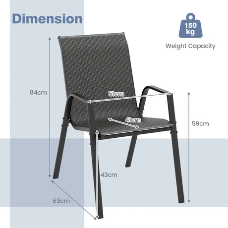 4 Piece Patio Rattan Dining Chairs with Wicker Woven Seat and Back for Backyard Front Porch-Brown
