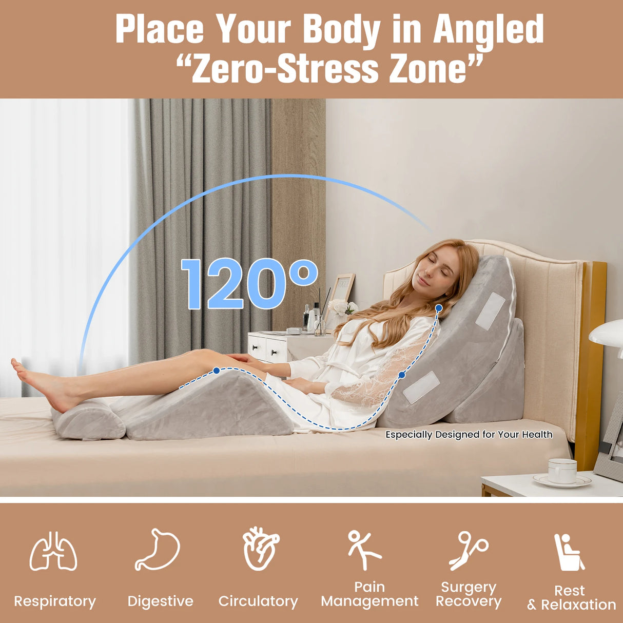 4PCS Bed Wedge Pillow Set with Washable Cover for Nap/Rest