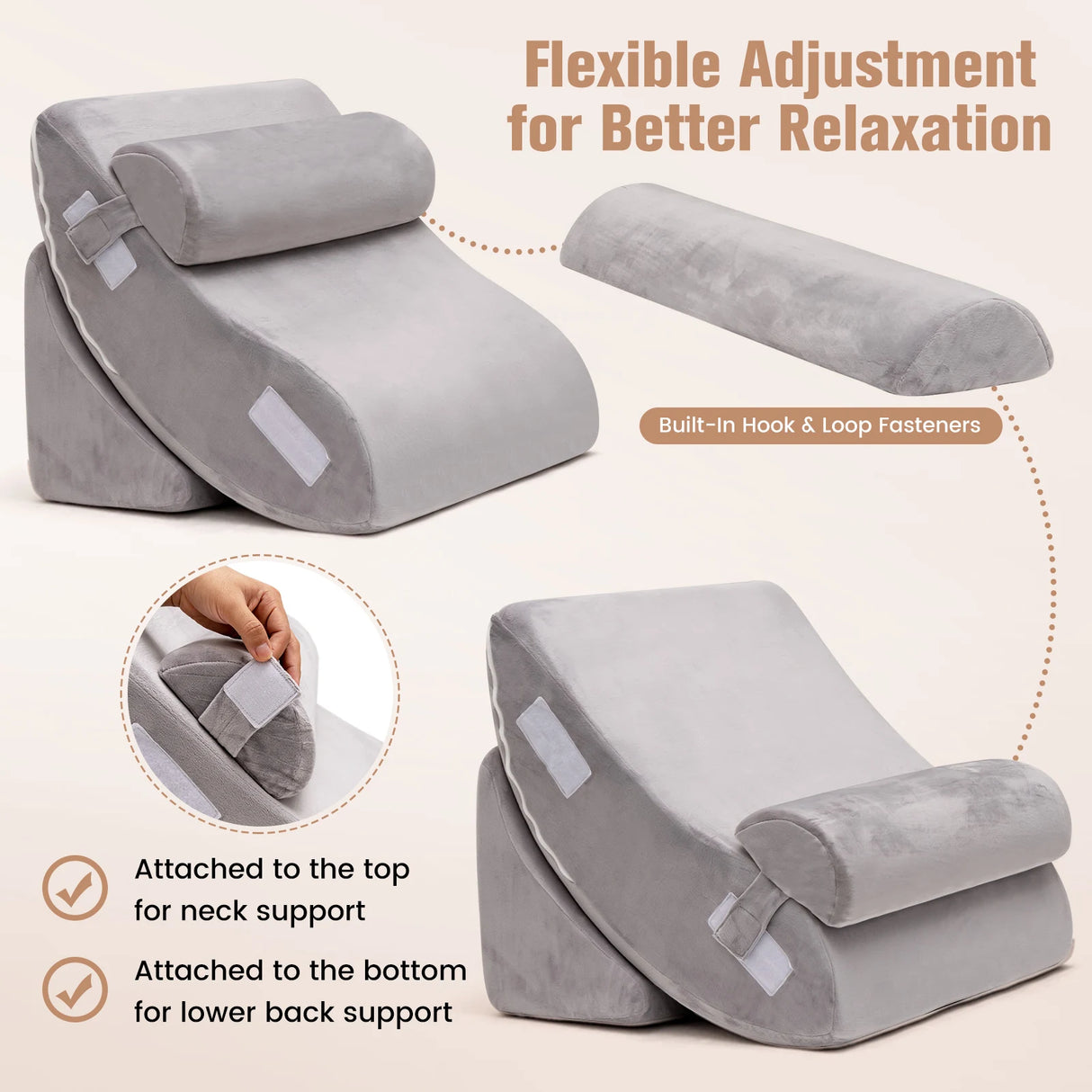 4PCS Bed Wedge Pillow Set with Washable Cover for Nap/Rest