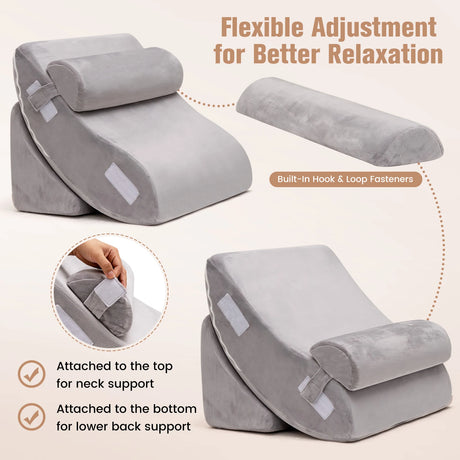 4PCS Bed Wedge Pillow Set with Washable Cover for Nap/Rest