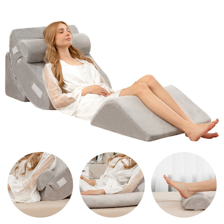 4PCS Bed Wedge Pillow Set with Washable Cover for Nap/Rest
