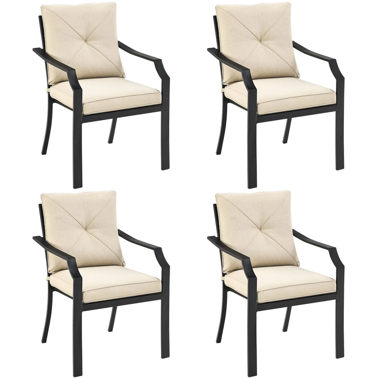 4 Pieces Outdoor Dining Set with Removable Cushions and Rustproof Steel Frame