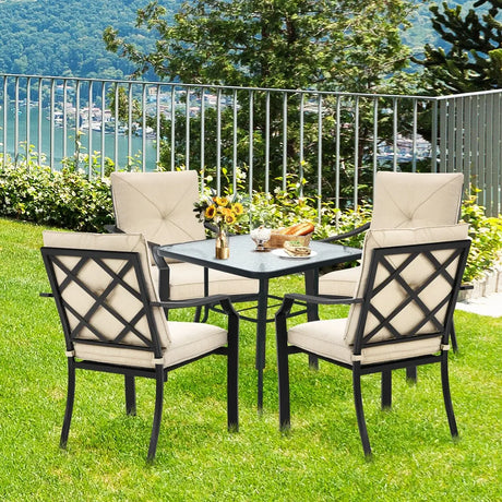 4 Pieces Outdoor Dining Set with Removable Cushions and Rustproof Steel Frame