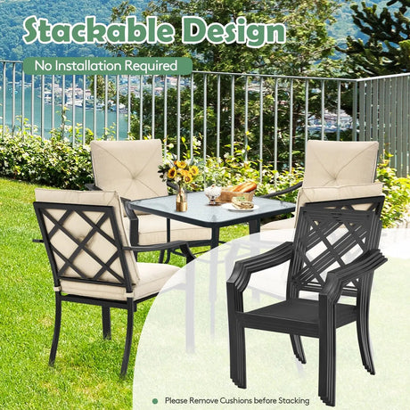 4 Pieces Outdoor Dining Set with Removable Cushions and Rustproof Steel Frame