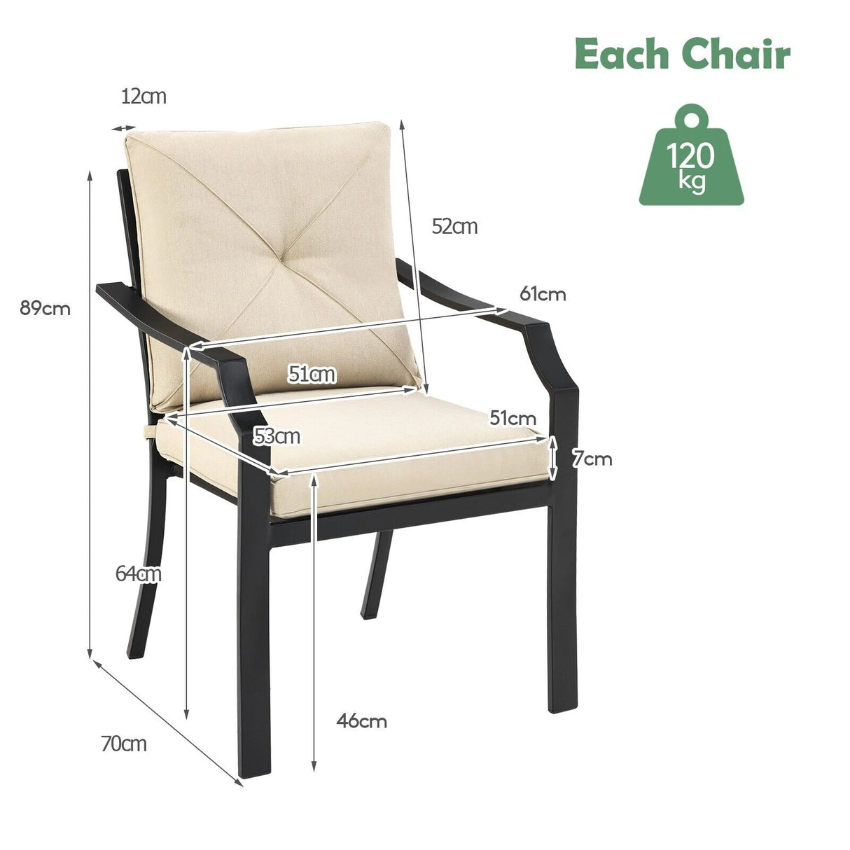 4 Pieces Outdoor Dining Set with Removable Cushions and Rustproof Steel Frame