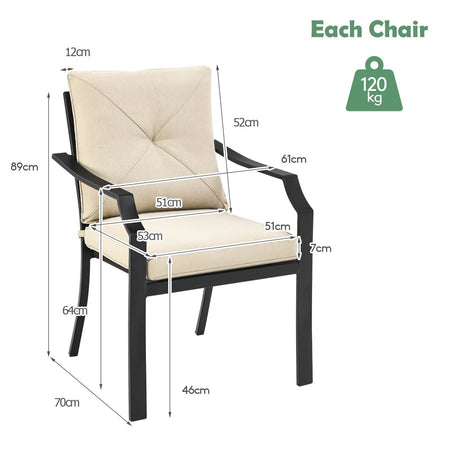4 Pieces Outdoor Dining Set with Removable Cushions and Rustproof Steel Frame