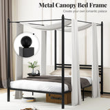 4-Poster Metal Platform Bed with Headboard and Under-Bed Storage