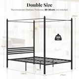 4-Poster Metal Platform Bed with Headboard and Under-Bed Storage
