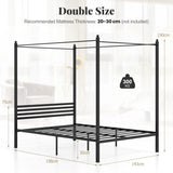 4-Poster Metal Platform Bed with Headboard and Under-Bed Storage