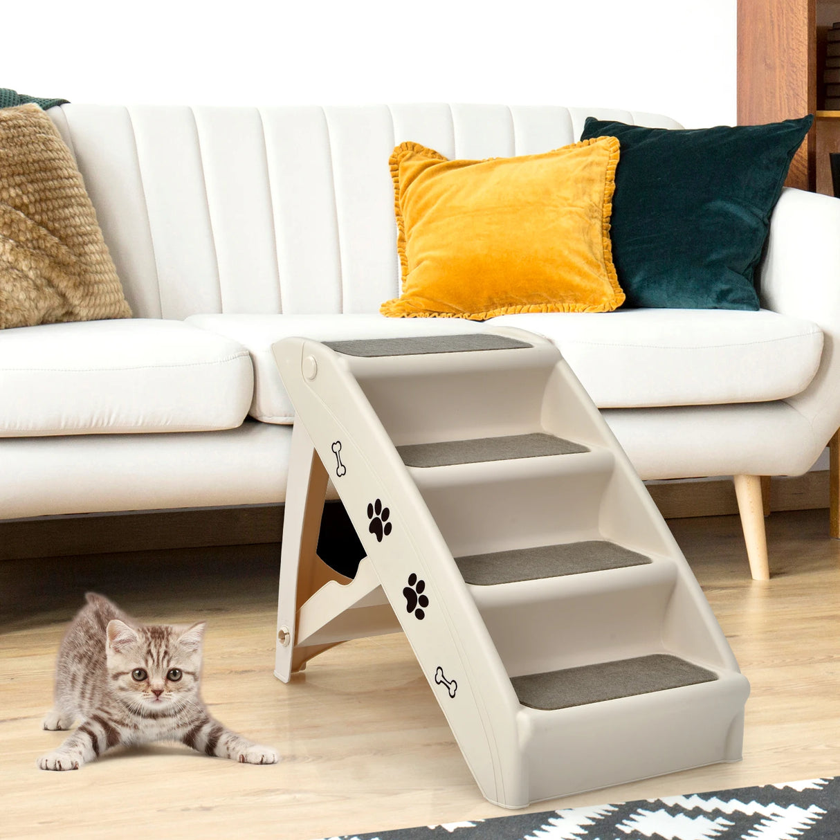Folding Plastic Pet Stairs with Non-slip Pad for Cat & Dog