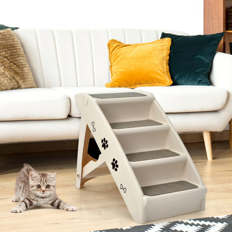 Folding Plastic Pet Stairs with Non-slip Pad for Cat & Dog