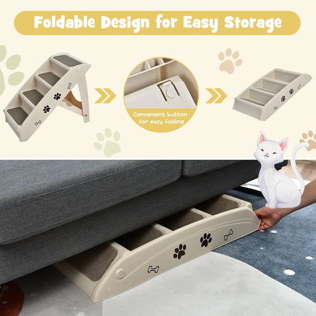 Folding Plastic Pet Stairs with Non-slip Pad for Cat & Dog
