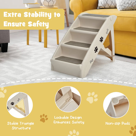 Folding Plastic Pet Stairs with Non-slip Pad for Cat & Dog