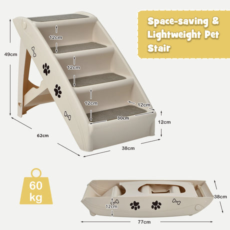 Folding Plastic Pet Stairs with Non-slip Pad for Cat & Dog