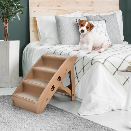 Folding Plastic Pet Stairs with Non-slip Pad for Cat & Dog