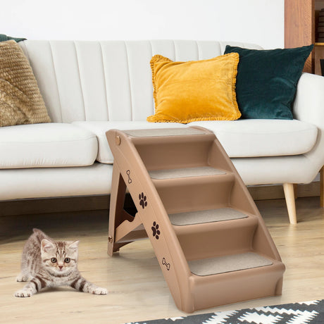 Folding Plastic Pet Stairs with Non-slip Pad for Cat & Dog