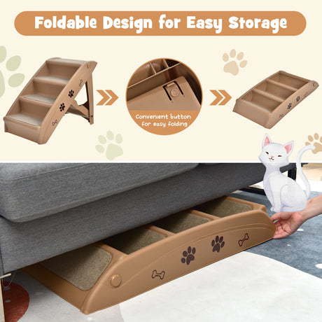 Folding Plastic Pet Stairs with Non-slip Pad for Cat & Dog