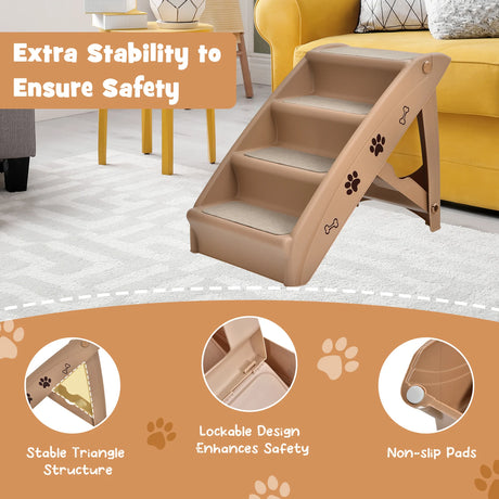 Folding Plastic Pet Stairs with Non-slip Pad for Cat & Dog