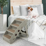4 Steps Folding Pet Stairs with Safe Side Rail-Gray