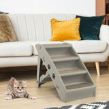 4 Steps Folding Pet Stairs with Safe Side Rail-Gray