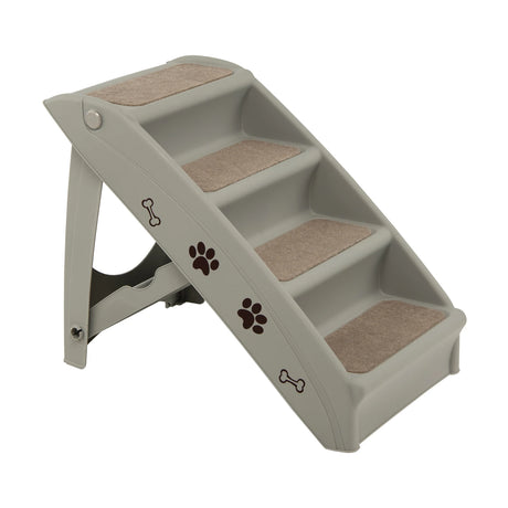 4 Steps Folding Pet Stairs with Safe Side Rail-Gray
