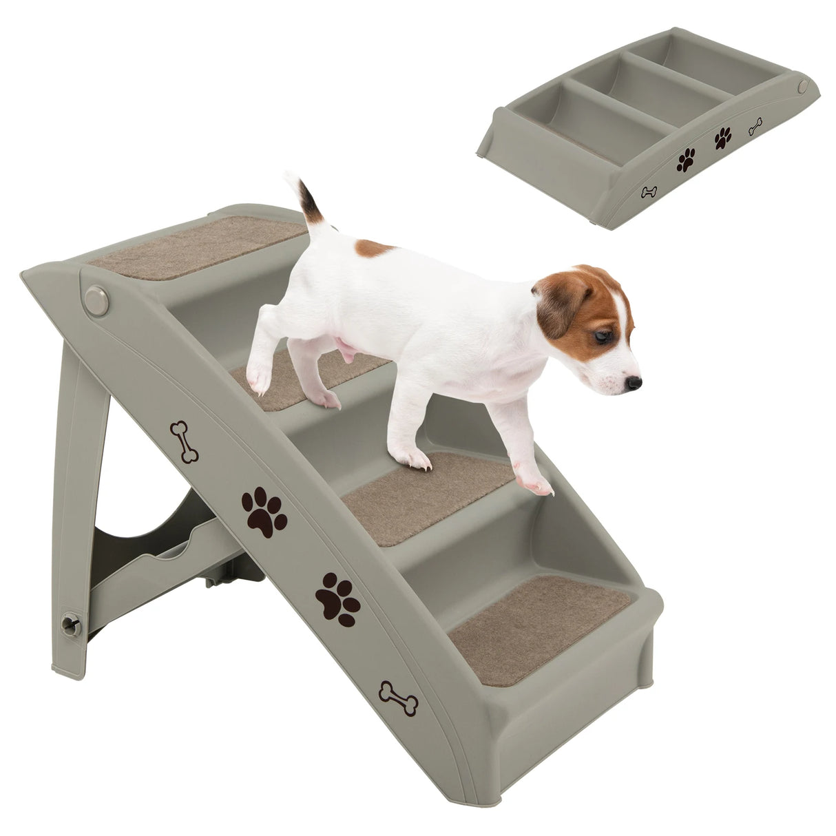 4 Steps Folding Pet Stairs with Safe Side Rail-Gray