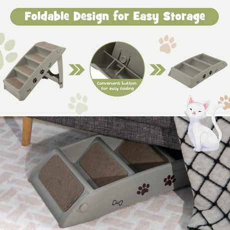4 Steps Folding Pet Stairs with Safe Side Rail-Gray