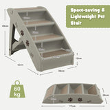 4 Steps Folding Pet Stairs with Safe Side Rail-Gray