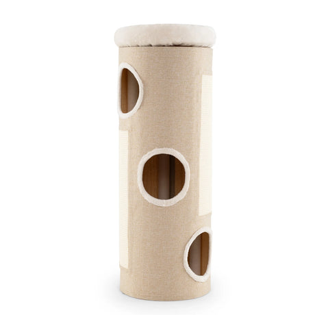 4-Tier Cat Tree Raised Condo with Removable Bed Indoor Cat Tower with Sisal Scratching Board White