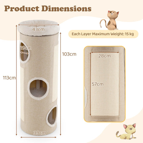 4-Tier Cat Tree Raised Condo with Removable Bed Indoor Cat Tower with Sisal Scratching Board White