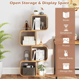 S-Shaped Bamboo Bookcase with 2 Open Cubes-Natural-4-Tier