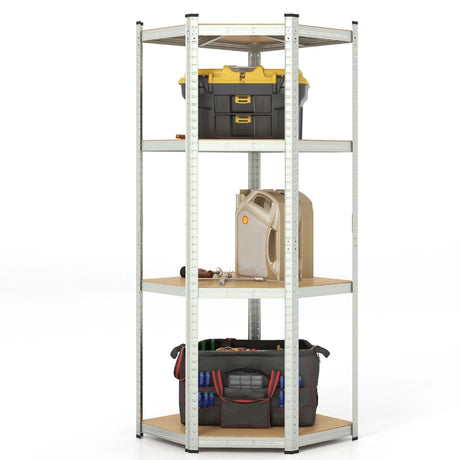 4-Tier Corner Shelving Unit Adjustable Garage Storage Utility Rack for Warehouse-Silver