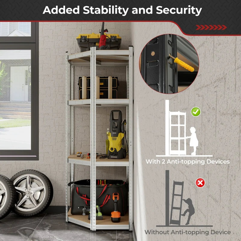 4-Tier Corner Shelving Unit Adjustable Garage Storage Utility Rack for Warehouse-Silver