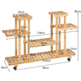 4-Tier Wood Casters Rolling Shelf Plant Stand-Natural