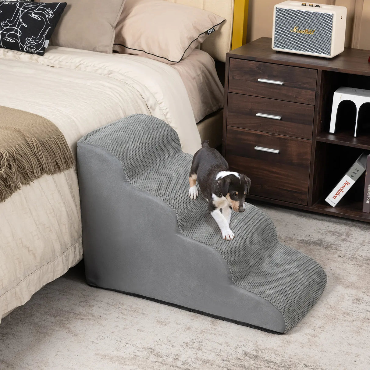 4-Tier Foam Dog Ramp with Washable Zippered Cover