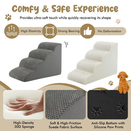 4-Tier Foam Dog Ramp with Washable Zippered Cover