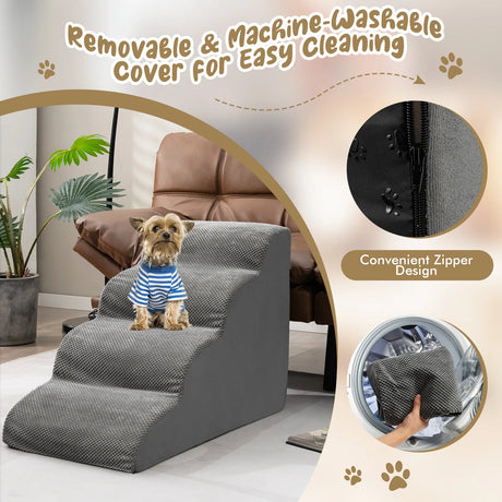 4-Tier Foam Dog Ramp with Washable Zippered Cover