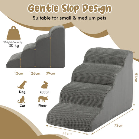 4-Tier Foam Dog Ramp with Washable Zippered Cover