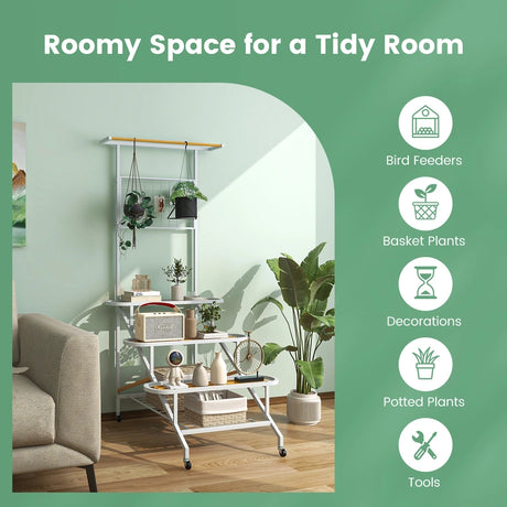 4-Tier Hanging Plant Stand with Hanging Bar and Trellis