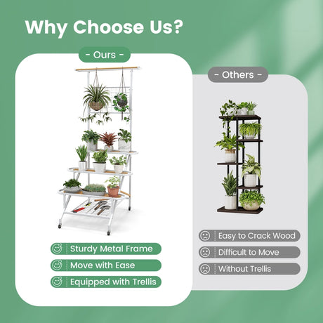 4-Tier Hanging Plant Stand with Hanging Bar and Trellis