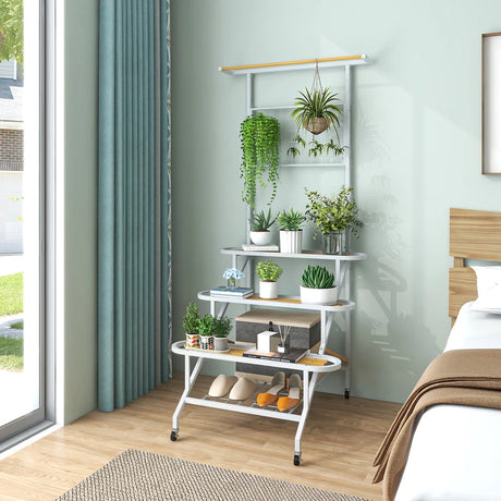 4-Tier Hanging Plant Stand with Hanging Bar and Trellis
