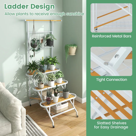4-Tier Hanging Plant Stand with Hanging Bar and Trellis