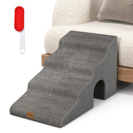 4-Tier High Density Foam Dog Ramps Extra Wide Pet Stairs with Non-slip Bottom-Gray