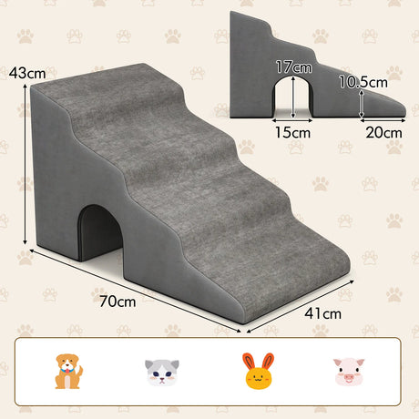 4-Tier High Density Foam Dog Ramps Extra Wide Pet Stairs with Non-slip Bottom-Gray